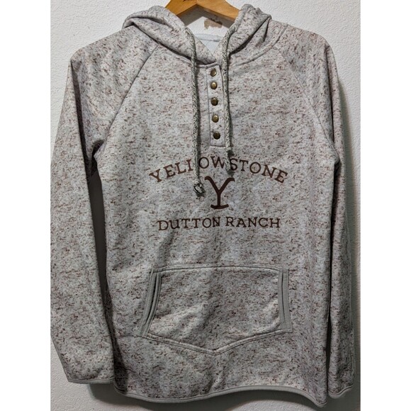 Yellowstone Dutton Ranch Logo Hoodie M Button V Neck Speckled Lightweight (89) - Picture 1 of 3
